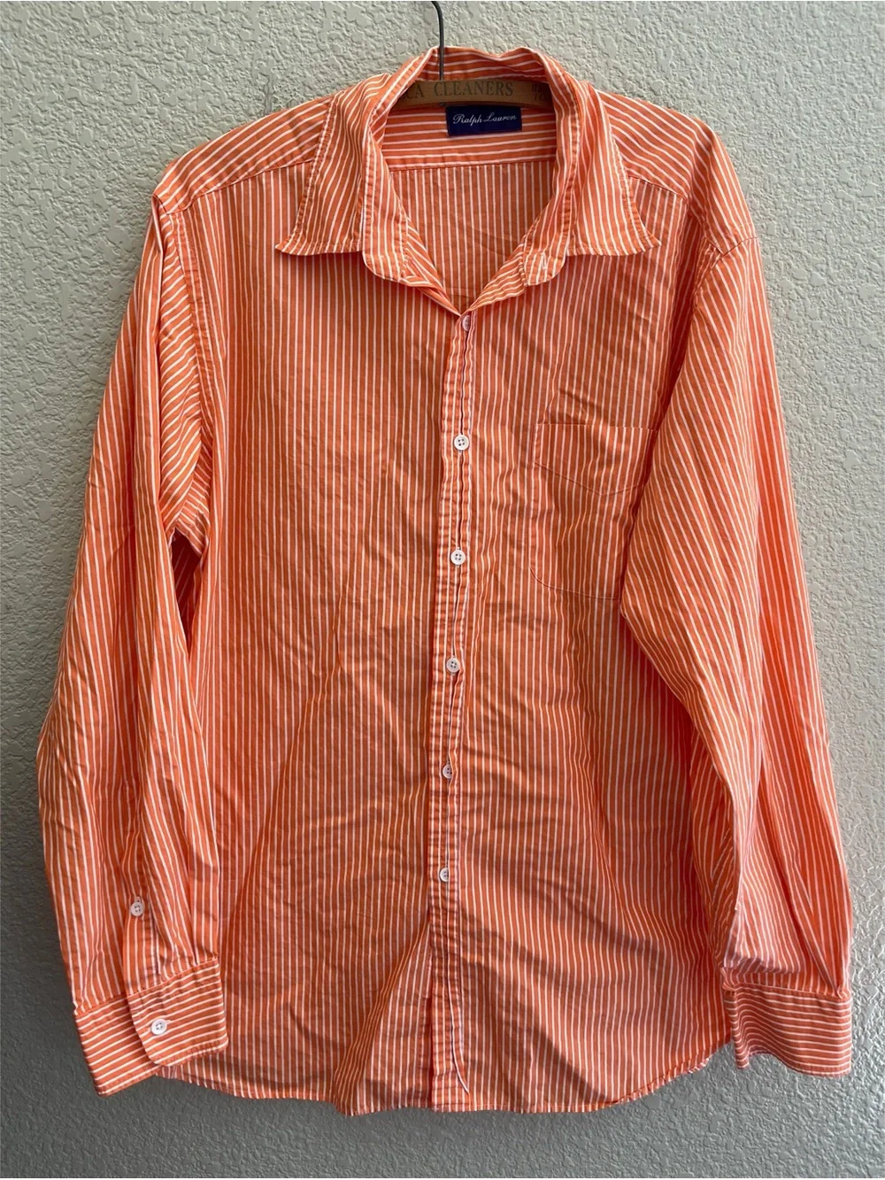 Ralph Lauren Orange Cotton Striped Button Down Men’s Size XL